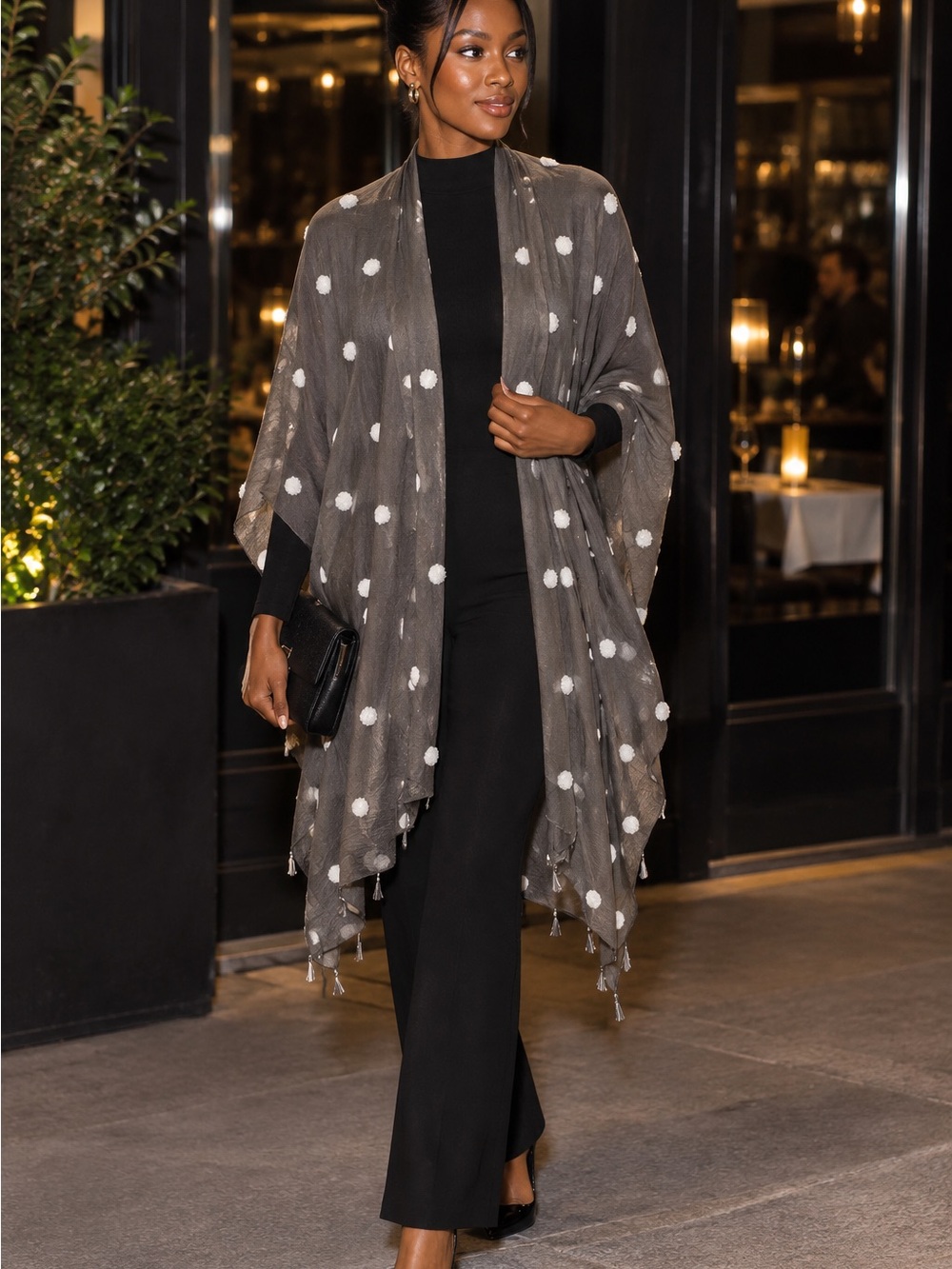 Sheer Polka Dot Kimono Tunic - Gray with White Dots - a one of a kind look